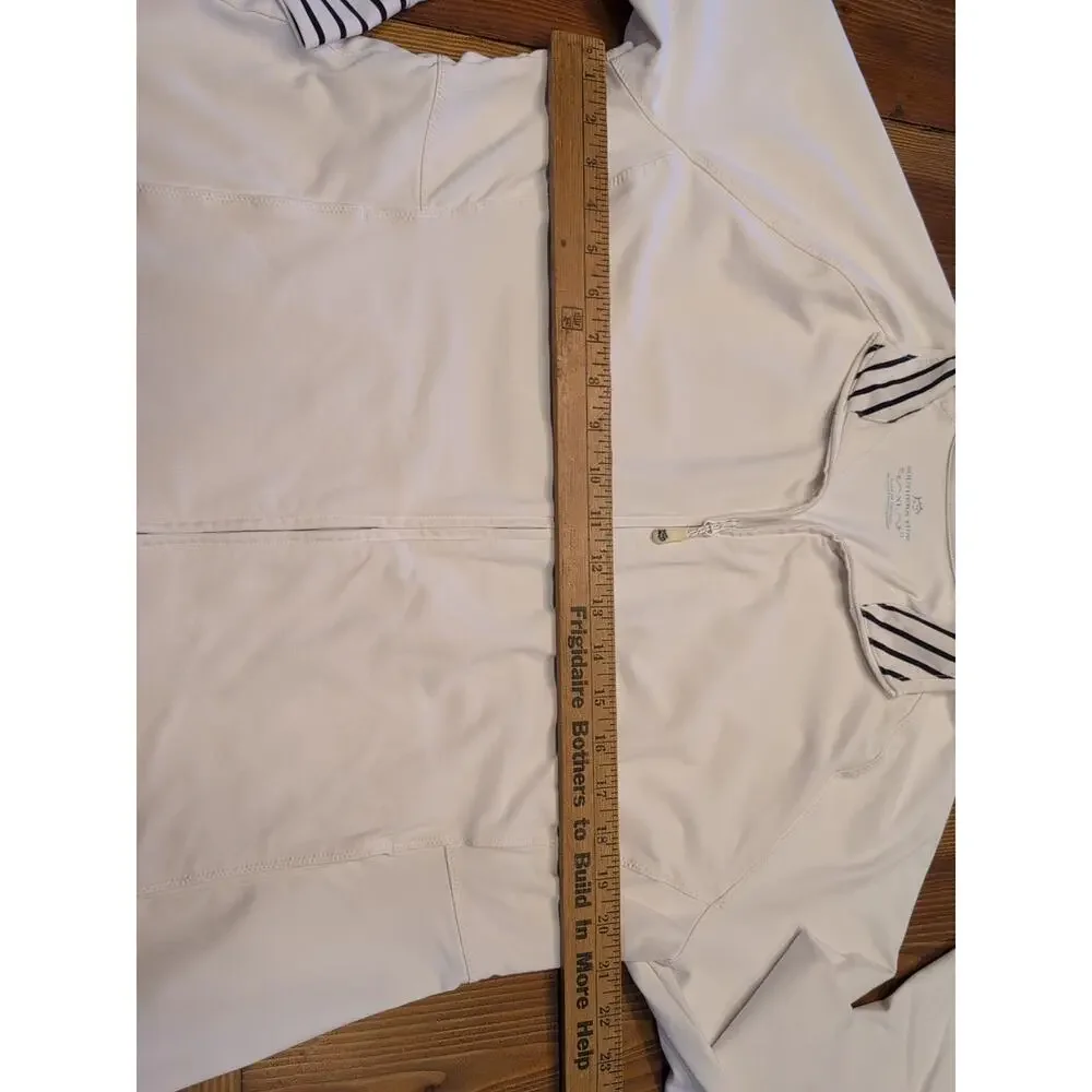 Southern Tide Women's Full Zip Jacket Size XL White With Navy Blue Stripes Cuffs